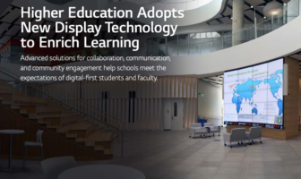 higher education banner with a video wall