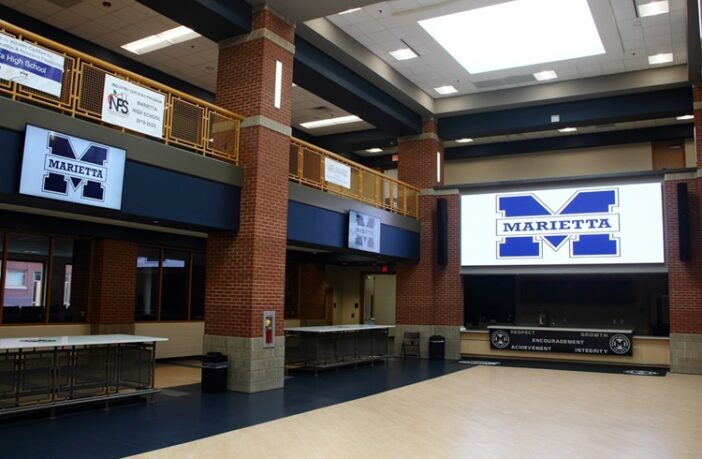 high school with video displays