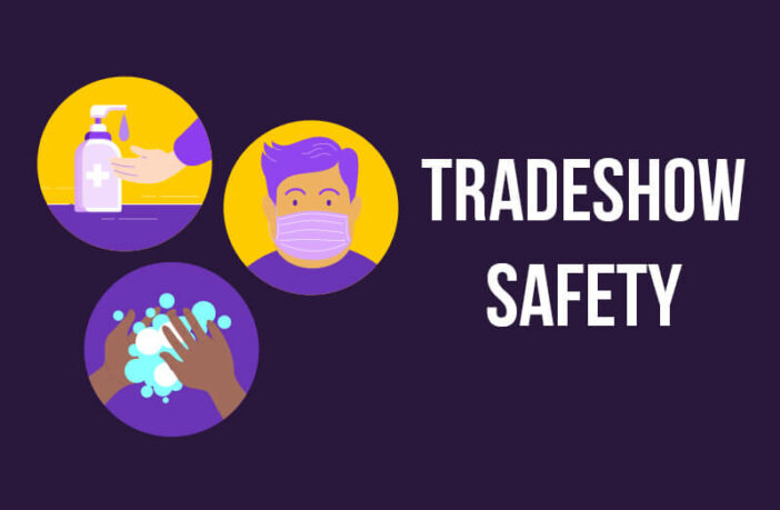 tradeshow safety graphic - hand washing, soap, mask