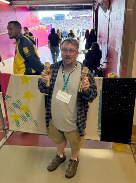 Sean Quackenbush at Super Bowl LX where the Spectera handheld made its broadcast debut during Brandi Carlile’s performance.